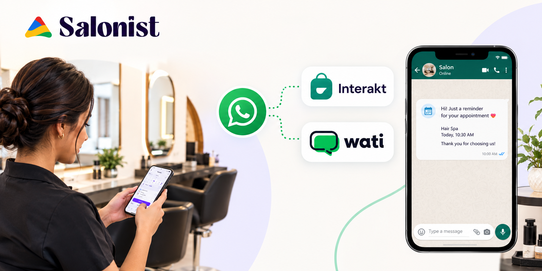 Salonist Connects With Interakt and Wati to Automate WhatsApp Reminders for Salons